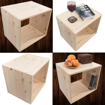 Woodeedoo Set of 4 Wooden Cube Bookcase Units Freestanding Stackable Shelving Home Office Display Natural Pine 45 x 39 x 35 cm