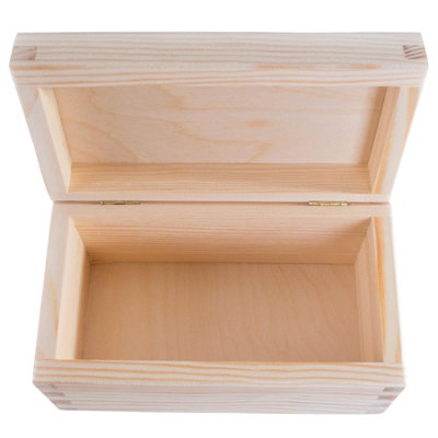 Woodeedoo Small Rectangular Wooden Box with Hinged Lid Unpainted Pine ...