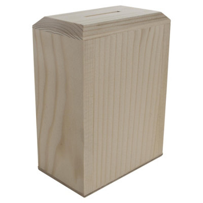 Woodeedoo Small Rectangular Wooden Money Box with Coin Slot and Screw ...