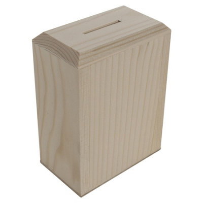 Woodeedoo Small Rectangular Wooden Money Box with Coin Slot and Screw ...