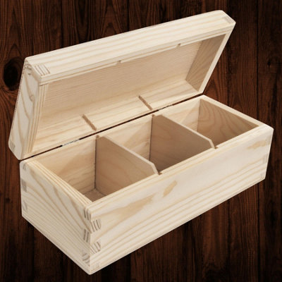 Woodeedoo Small Wooden Storage Box with Rounded Hinged Lid and Three ...