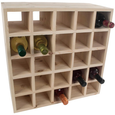 Woodeedoo Square Solid Pine Wooden Wine Rack 25 Bottle Floor Standing ...