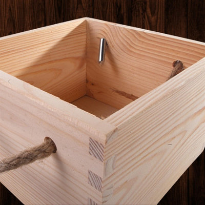 Woodeedoo Square Wooden Box with Rope Handles 17x17x11cm Open Crate ...