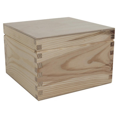 Woodeedoo Square Wooden Storage Box With Hinged Lid Pine Cube Keepsake ...