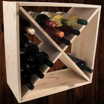 Woodeedoo Square Wooden Wine Rack 24 Bottle Cube Storage Stand Floor ...