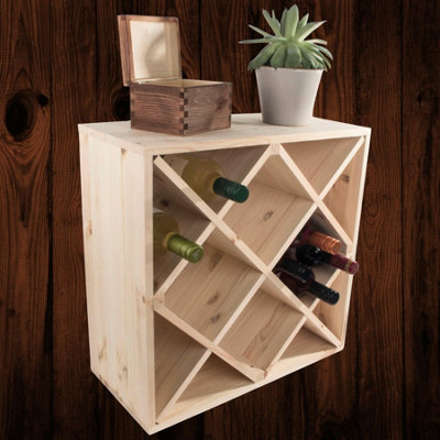 Woodeedoo Square Wooden Wine Rack 24 Bottle Cube Storage Stand Floor ...