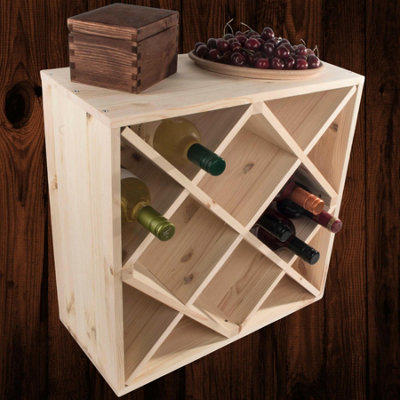 Woodeedoo Square Wooden Wine Rack 24 Bottle Cube Storage Stand Floor ...