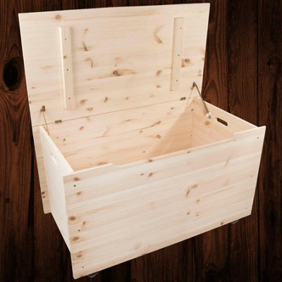 Woodeedoo Unfinished Wooden Extra Large Decorative Storage Chest with Hinged Lid and Wheels for Bedding Toys Tool Box 90x48x51cm