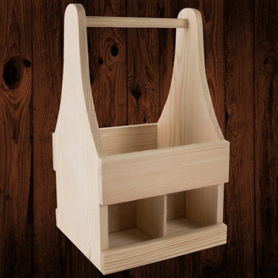 Woodeedoo Wooden Bottle Carrier 4 Sections Caddy Unfinished Pine Box to Decorate for Gifting Storage Display