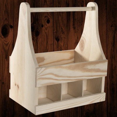 Woodeedoo Wooden Bottle Carrier 6 Sections Caddy Unfinished Pine Gift Box to Paint Stain or Decorate