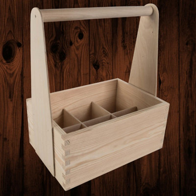 Woodeedoo Wooden Bottle Carrier with Handle Ideal for Gifting Storage or Customising 25x17x30 cm