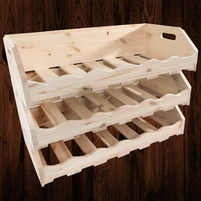 Woodeedoo Wooden Rack Tray 3 Tier 18 Bottle Capacity Natural Pine ...