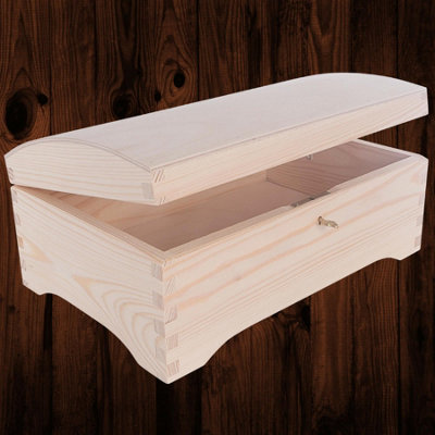 Woodeedoo Wooden Treasure Chest Box with Hinged Lid and Key Lock for ...