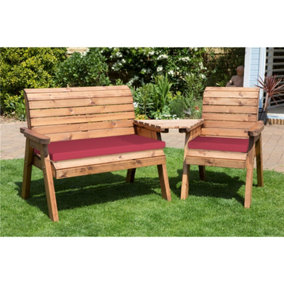 Wooden 3 Seat Angled Companion Set With 1 x Bench Cushion Burgundy ,1 x Chair Cushion Burgundy & 1 x Fitted Cover