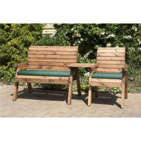 Wooden 3 Seat Straight Companion Set With 1 x Bench Cushion Green,1 x Chair Cushion Green & 1 x Fitted Cover