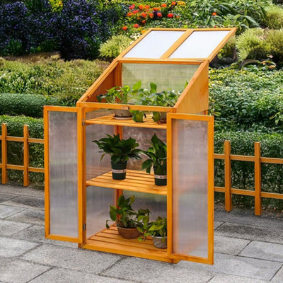 Wooden 3 Tier Mini Greenhouse with Doors