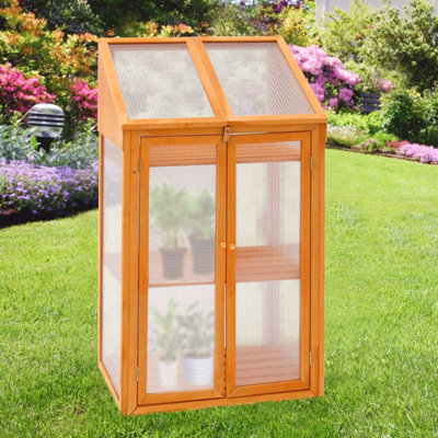 Wooden 3 Tier Mini Greenhouse with Doors - 4