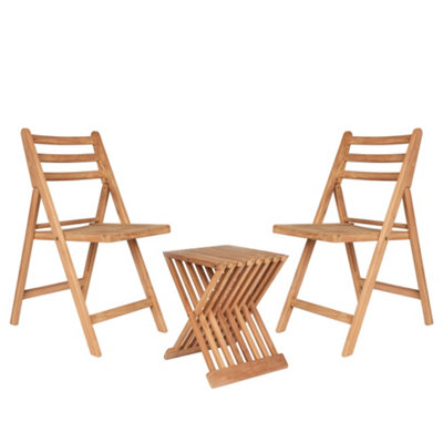 Wooden 3pc Bistro Set Teak Slatted Wooden Folding Indoor Furniture Coffee Table and Chair Set