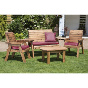 Wooden 4 Seater Multi Set With 1 x Bench Cushion Burgundy, 2 x Chair Cushion Burgundy & 1 x Scatter Cushion Burgundy