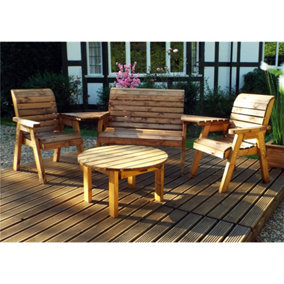 Wooden 4 Seater Round Table Set With 1 x Bench & 2 x Chairs