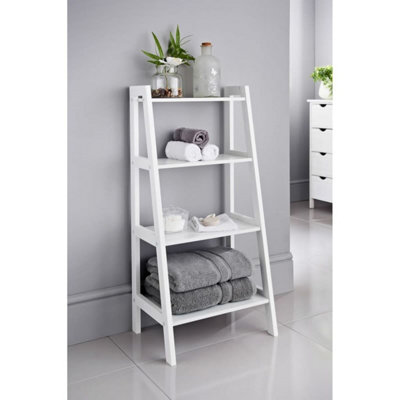 Wooden 4 Tier Ladder Shelf Bathroom Storage Unit White