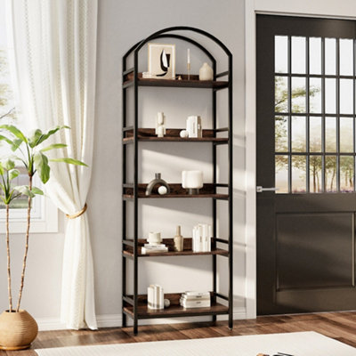 Wooden 5-Tier Arched Bookcase Storage Shelf