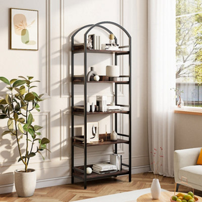 Wooden 5-Tier Arched Bookcase Storage Shelf