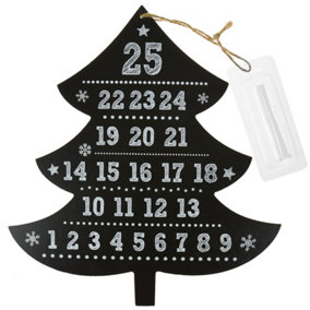 Wooden Advent Calendar with chalk Black (CHRISTMAS TREE SHAPE)