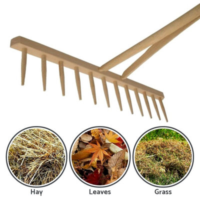 Wooden Agricultural Farming Garden Rake - 12 Teeth, 60 cm Wide, 130 cm ...