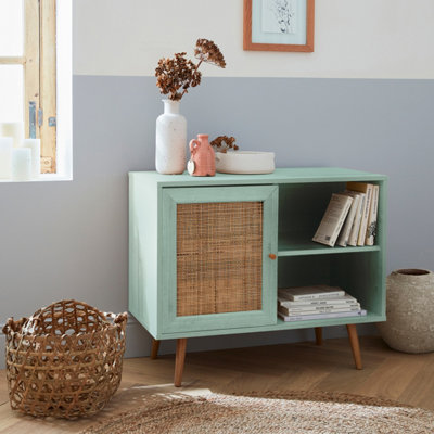 Wood rattan deals cabinet