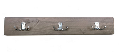 Wooden Antique Style Coat Rack Double Hook Aluminium - Colour Antique Grey - Hangers 4 Hooks 80 cm