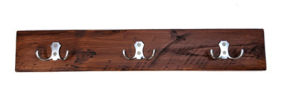 Wooden Antique Style Coat Rack Double Hook Aluminium - Colour Dark Oak ...