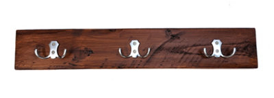 Wooden Antique Style Coat Rack Double Hook Aluminium - Colour Dark Oak - Hangers 6 Hooks 120 cm