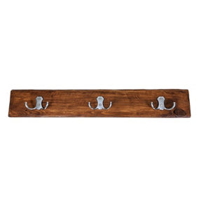 Wooden Antique Style Coat Rack Double Hook Aluminium - Colour Medium Oak - Hangers 5 Hooks 100 cm