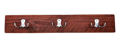 Wooden Antique Style Coat Rack Double Hook Aluminium - Colour Teak - Hangers 7 Hooks 130 cm