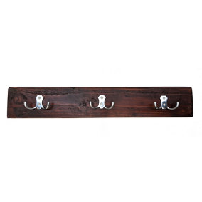 Wooden Antique Style Coat Rack Double Hook Aluminium - Colour Walnut - Hangers 5 Hooks 90 cm