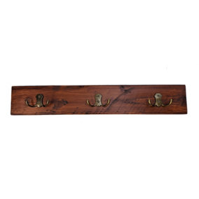 Wooden Antique Style Coat Rack Double Hook Antique - Colour Dark Oak - Hangers 2 Hooks 30cm