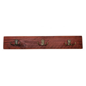 Wooden Antique Style Coat Rack Double Hook Antique - Colour Teak - Hangers 2 Hooks 40cm