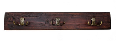 Wooden Antique Style Coat Rack Double Hook Old Gold - Colour Medium Oak -  Hangers 2 Hooks 30cm