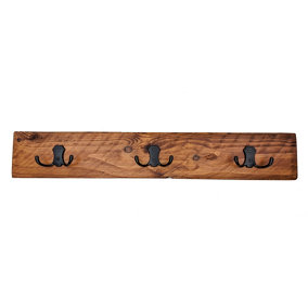 Wooden Antique Style Coat Rack Double Hook Black - Colour Light Oak - Hangers 6 Hooks 110 cm