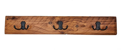 Wooden Antique Style Coat Rack Double Hook Black - Colour Light Oak - Hangers 7 Hooks 140 cm