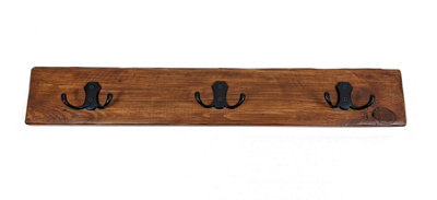 Wooden Antique Style Coat Rack Double Hook Black - Colour Medium Oak - Hangers 6 Hooks 120 cm