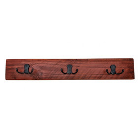 Wooden Antique Style Coat Rack Double Hook Black - Colour Teak - Hangers 4 Hooks 80 cm