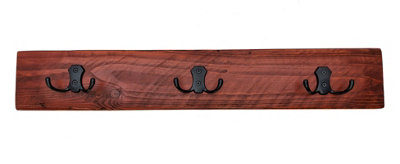 Wooden Antique Style Coat Rack Double Hook Black - Colour Teak - Hangers 5 Hooks 100 cm