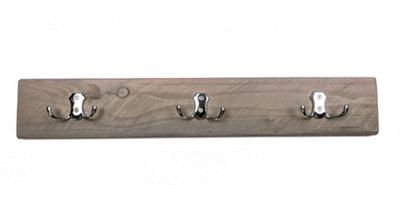 Wooden Antique Style Coat Rack Double Hook Chrome - Colour Antique