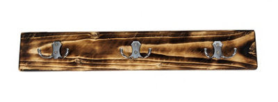 Wooden Antique Style Coat Rack Double Hook Chrome - Colour Burnt - Hangers 5 Hooks 100 cm