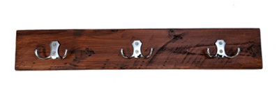 Wooden Antique Style Coat Rack Double Hook Chrome - Colour Dark Oak - Hangers 8 Hooks 160 cm
