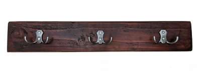 Wooden Antique Style Coat Rack Double Hook Old Silver - Colour Walnut - Hangers 7 Hooks 130 cm