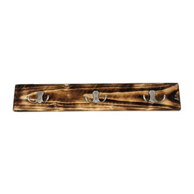 Wooden Antique Style Coat Rack Double Hook Satin - Colour Burnt - Hangers 3 Hooks 50cm