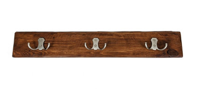 Wooden Antique Style Coat Rack Double Hook Satin - Colour Medium Oak - Hangers 5 Hooks 100 cm